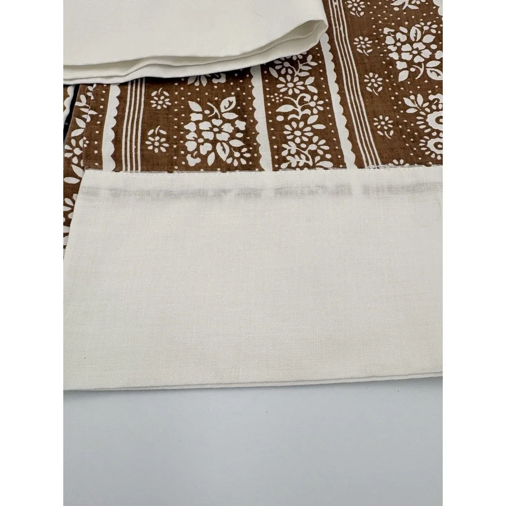 Set 3 Vintage Brown Floral Pillow Cases Cotton Standard Sz 70's Era Lace - Picture 3 of 5